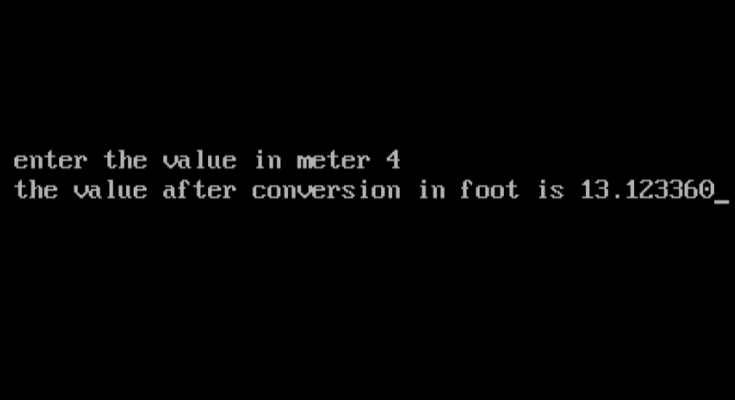 c program to convert meter to feet output