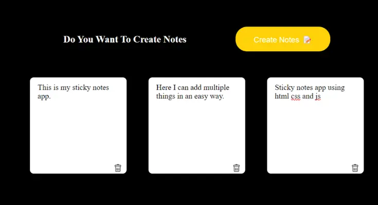 frontend view of the sticky notes app