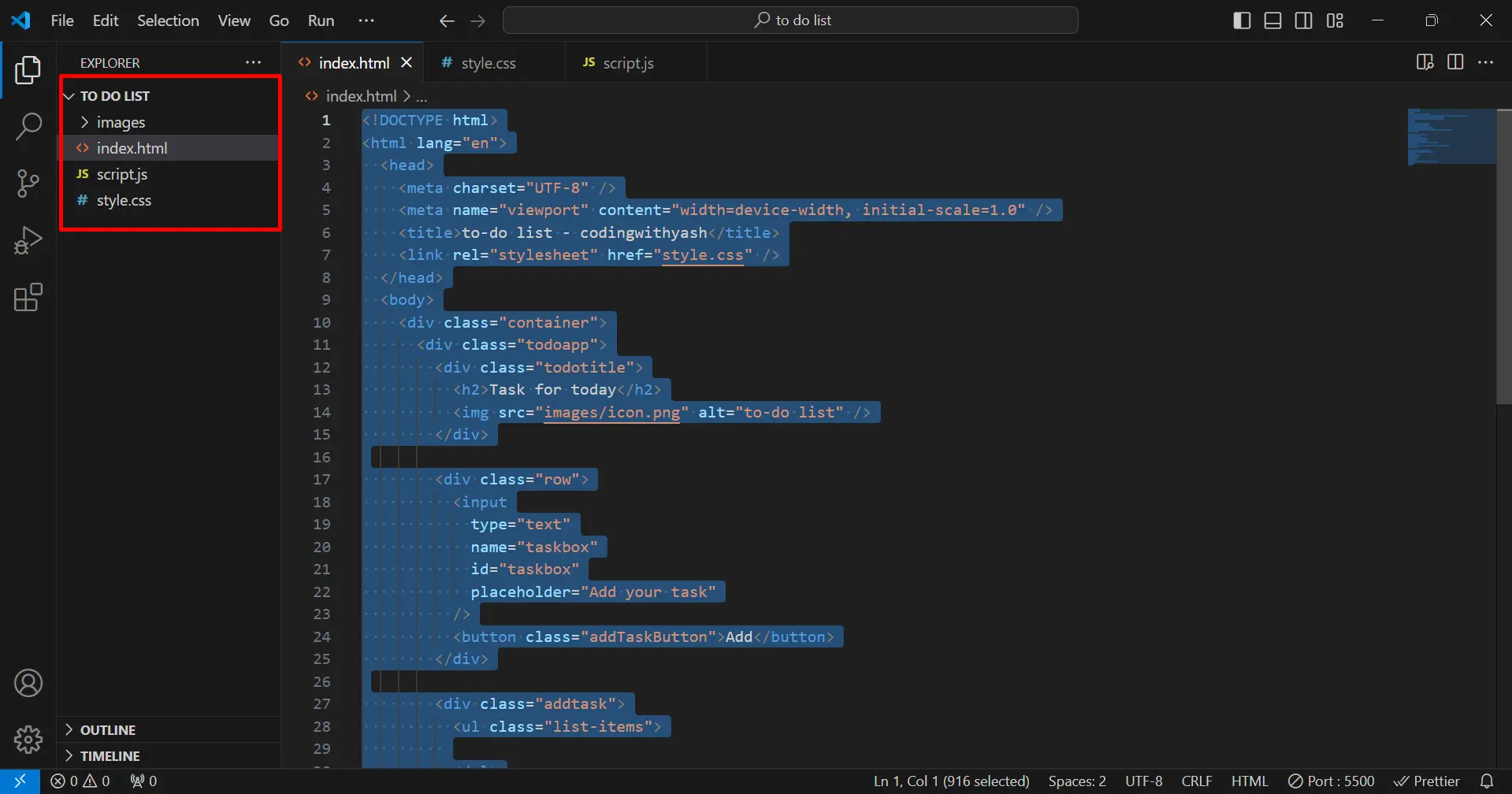 To-do list folder structure