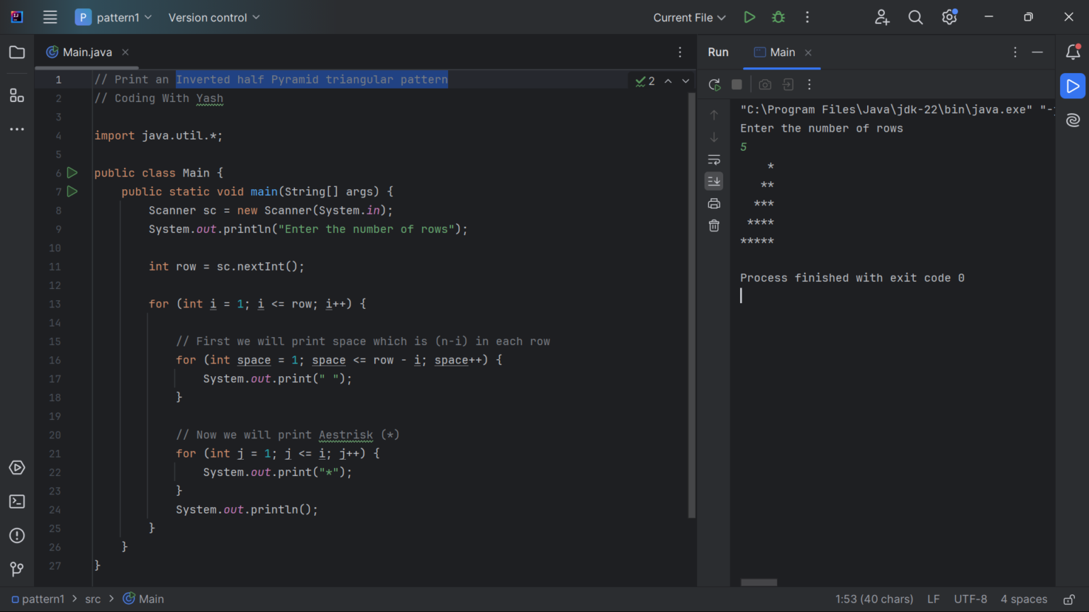 Pattern and Loop based Java Programs - Coding With Yash